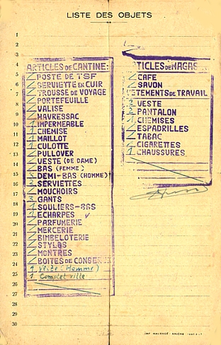 Eine Bekleidungsliste fr Kriegsgefangene in Frankreich.